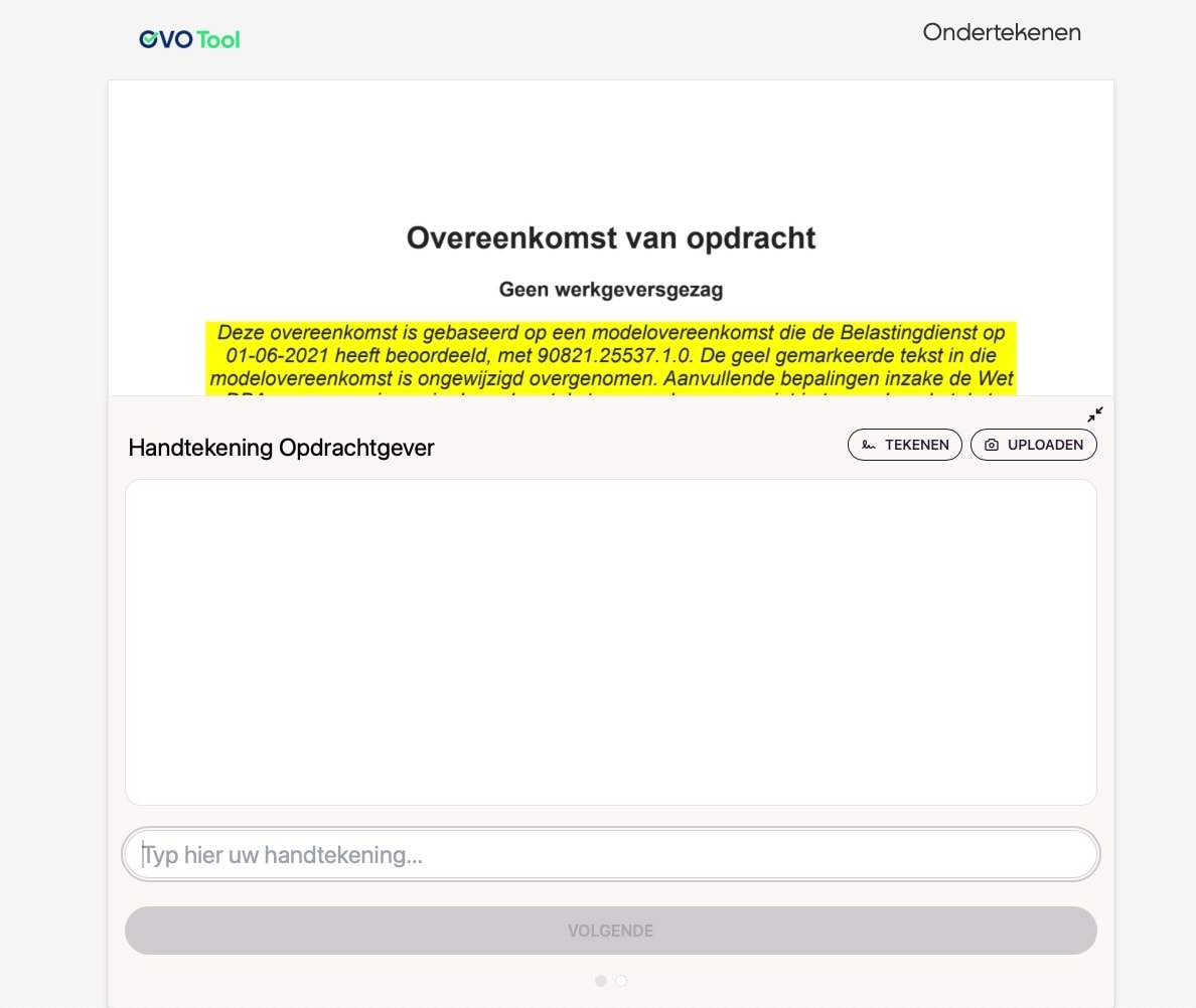 Ondertekenen van overeenkomst